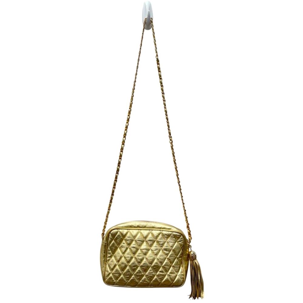 Vintage Neiman Marcus Collection Gold Quilted Crossbody Purse Hand Bag Metallic